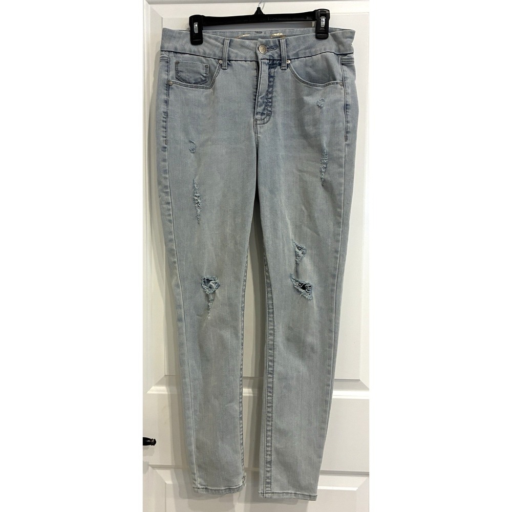 Seven7 Tummyless High Rise Skinny Jeans Size 10 Blue Light Wash Destroyed